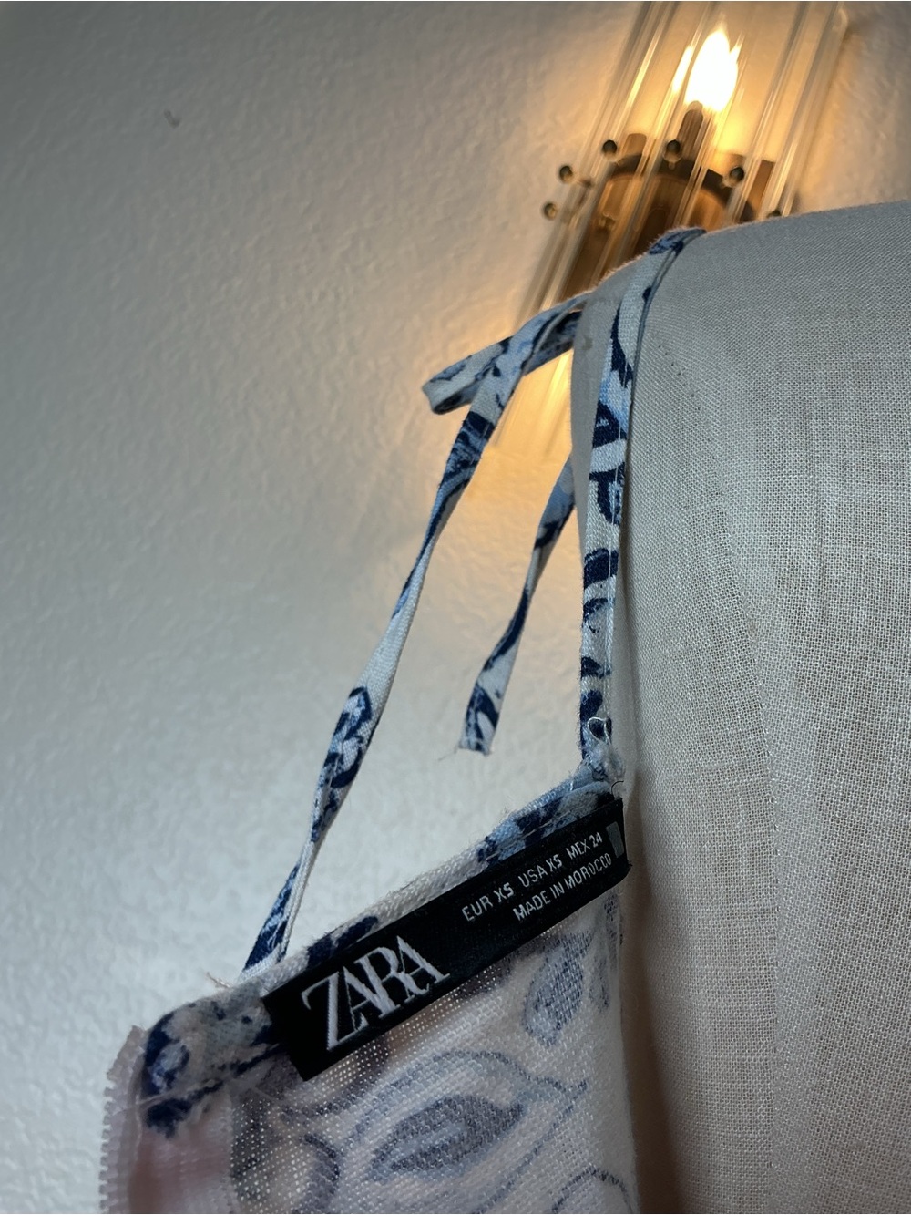 Zara White and Blue Paisley Maxi Dress with Smocked Bodice - Picture 9 of 10